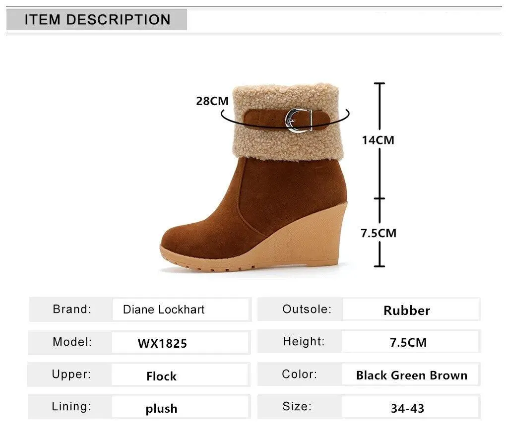 Winter Boots For Women - Botas de Invierno de Mujer Fur Warm Snow Boots Ladies Side Zip Wedges Flock Booties Ankle Boots Comfortable