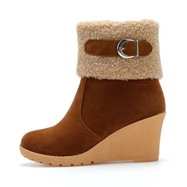 Winter Boots For Women - Botas de Invierno de Mujer Fur Warm Snow Boots Ladies Side Zip Wedges Flock Booties Ankle Boots Comfortable