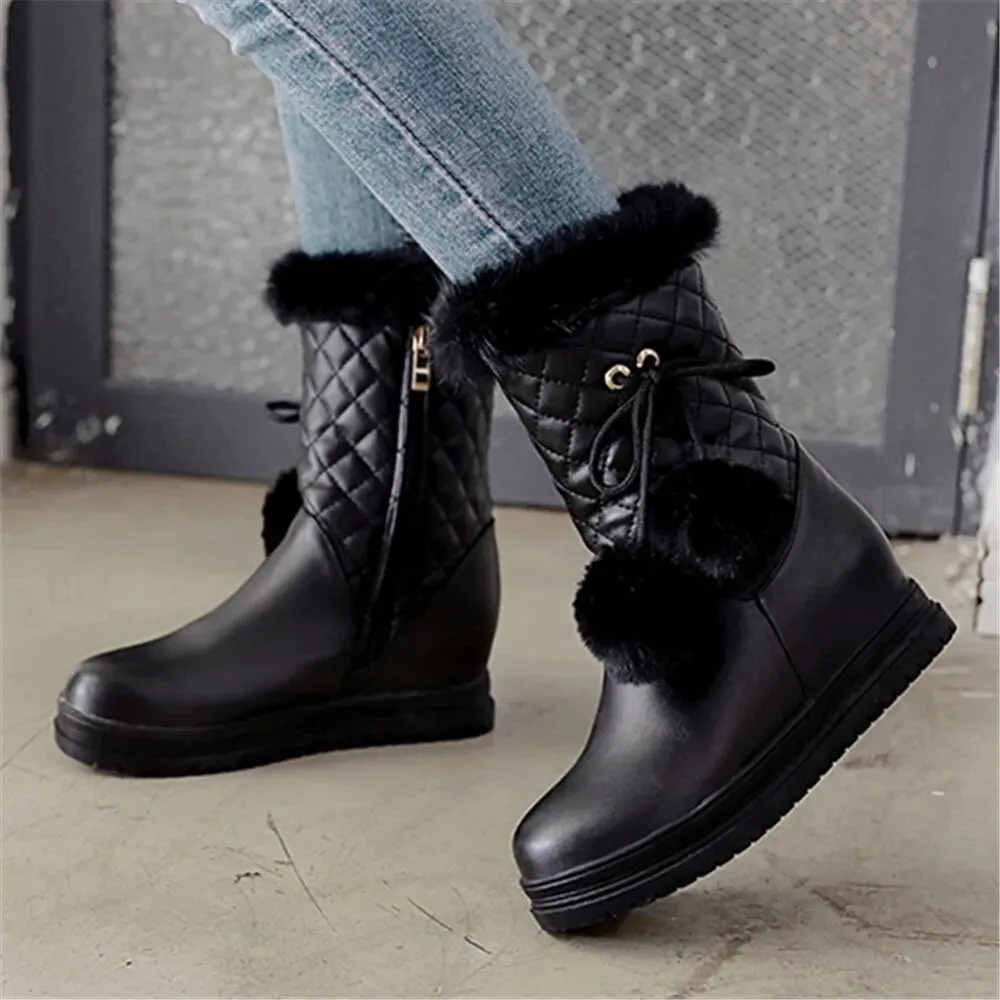 Winter Boots For Women - Botas de Invierno de Mujer Platform Thick Plush Warm Zip White Pink Black