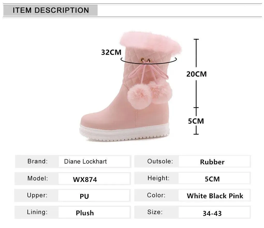 Winter Boots For Women - Botas de Invierno de Mujer Platform Thick Plush Warm Zip White Pink Black