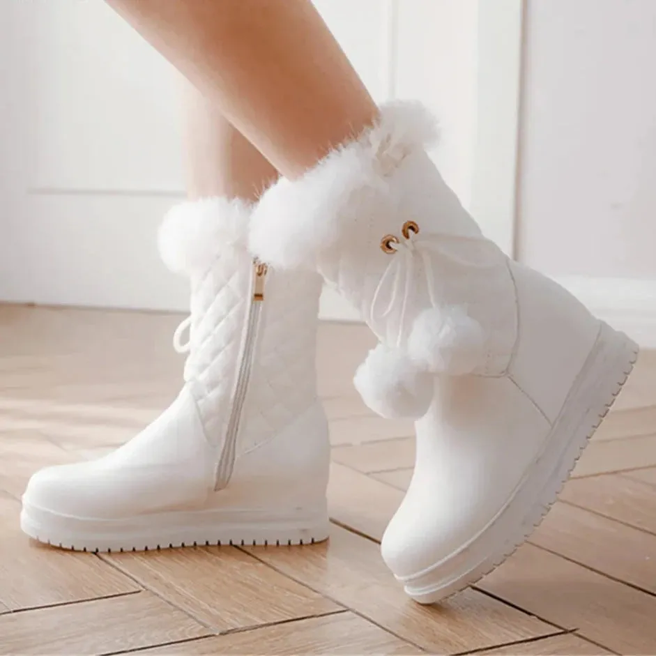 Winter Boots For Women - Botas de Invierno de Mujer Platform Thick Plush Warm Zip White Pink Black