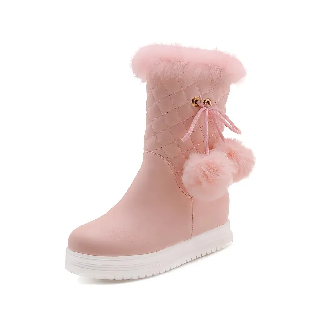 Winter Boots For Women - Botas de Invierno de Mujer Platform Thick Plush Warm Zip White Pink Black