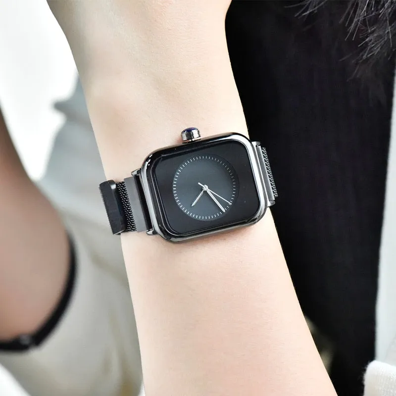 Women Watch Square Quartz Watches Creative Rectangle Dial Female Wristwatches Minimalist Quartz Magnetic Unisex Watch For Couple Lovers Reloj para Mujeres