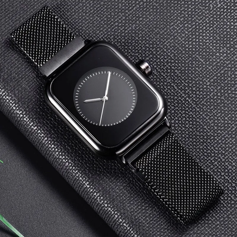 Women Watch Square Quartz Watches Creative Rectangle Dial Female Wristwatches Minimalist Quartz Magnetic Unisex Watch For Couple Lovers Reloj para Mujeres