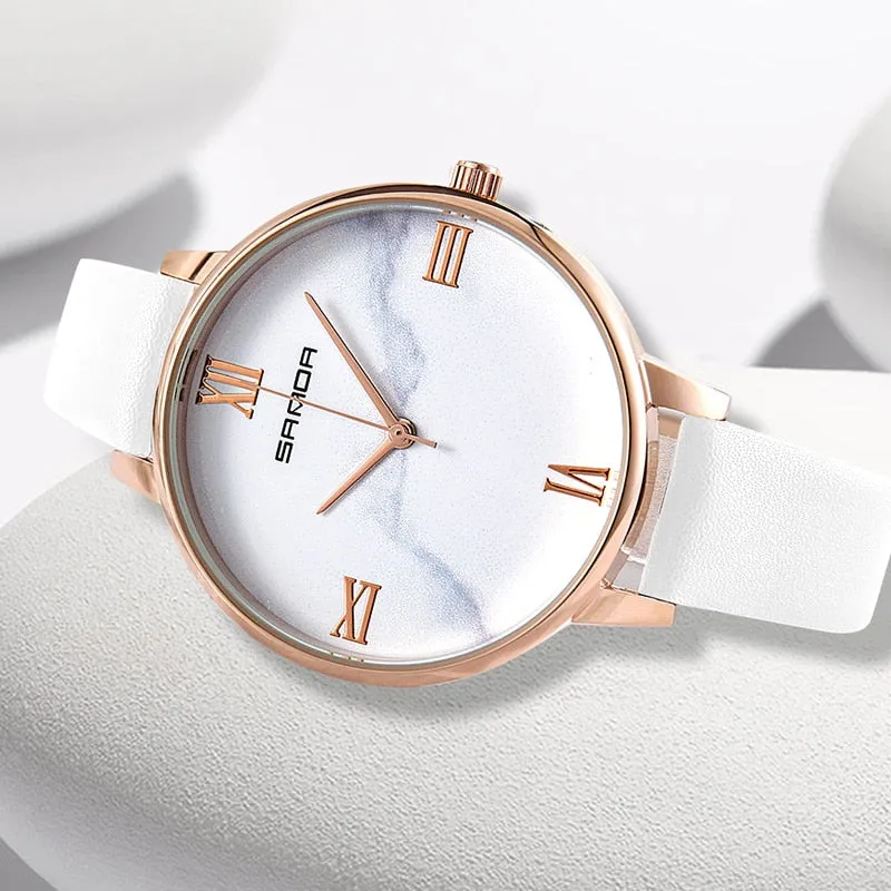 Women Watch White Leather Quartz Ladies Watch Simple Dial Girl Clock Casual Ladies Reloj para Mujeres