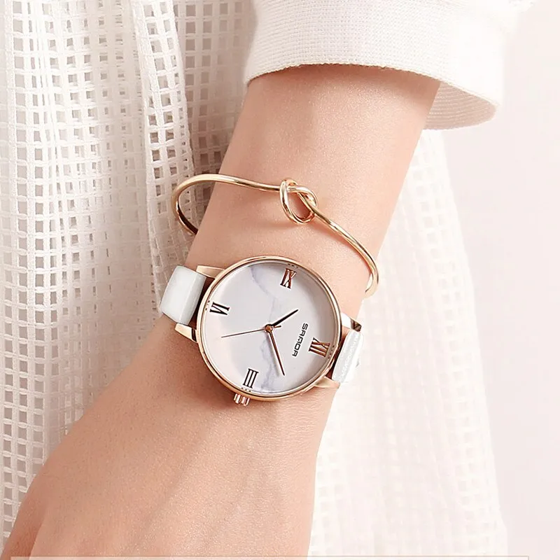 Women Watch White Leather Quartz Ladies Watch Simple Dial Girl Clock Casual Ladies Reloj para Mujeres