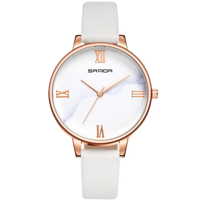 Women Watch White Leather Quartz Ladies Watch Simple Dial Girl Clock Casual Ladies Reloj para Mujeres