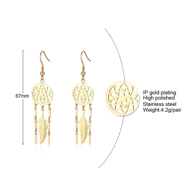 Women's Earrings Aretes para mujeres Chic Dreamcatcher Dangle Earrings for Women Solid Gold Color Stainless Steel Earrings Elegant Lady Party Jewelry