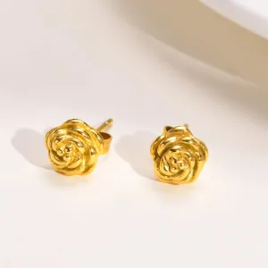 Women's Earrings Aretes para mujeres Elegant Rose Flower Stud Earrings for Women Party Wear, Gold Color Stainless Steel Ear Gift Jewelry to Lady Girls